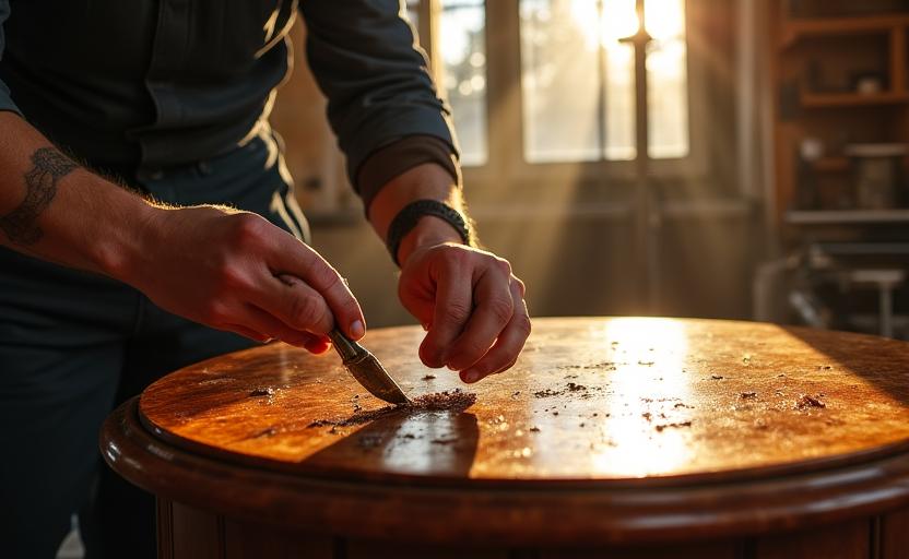 Restauro di un tavolo antico in noce