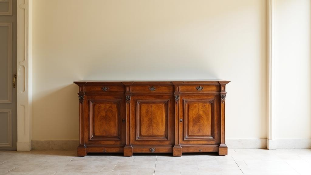 Confronto prima e dopo del restauro di una credenza romana dell'Ottocento